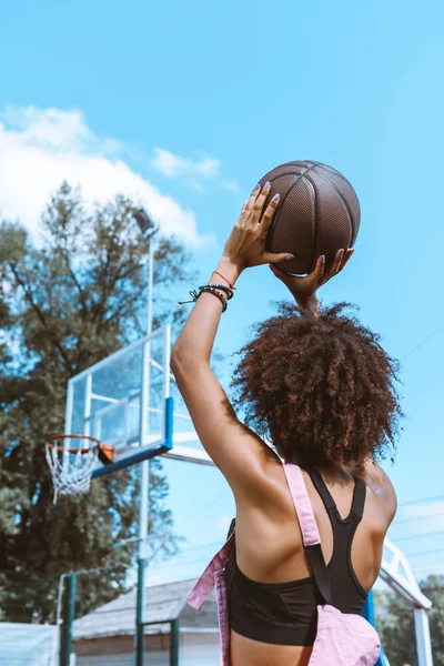 African-american throwing basketball — Stock Photo