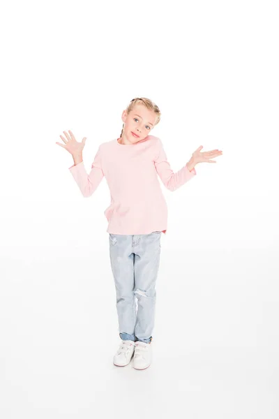 Niño hombros encogiéndose de hombros — Stock Photo