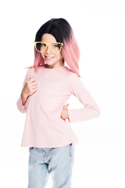 Kid in pink wig — Stock Photo