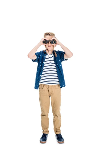 Niño sosteniendo binoculares - foto de stock