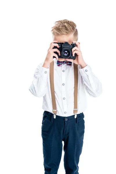 Хлопчик тримає камери — стокове фото