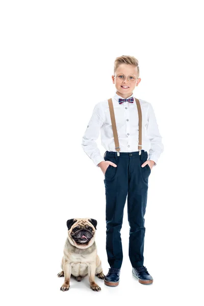 Menino elegante com cão — Fotografia de Stock
