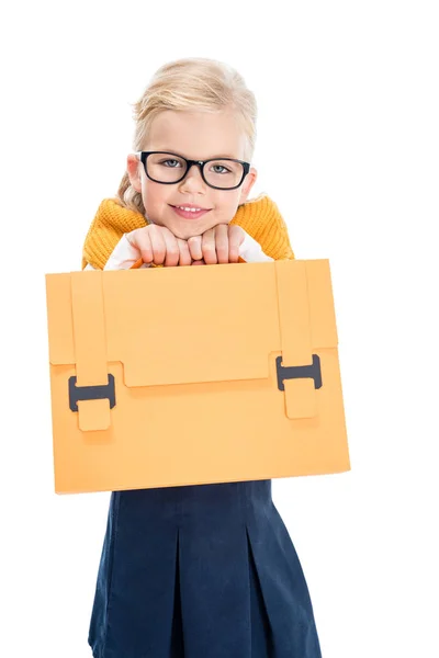 Kid in eyeglasses with briefcase — Stock Photo