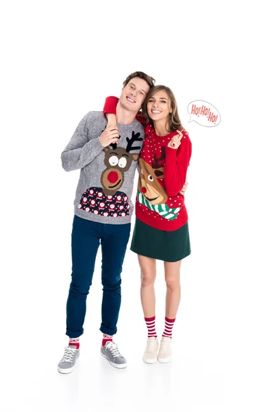 Couple with ho ho ho ho card — стоковое фото