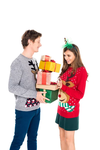 Man holding christmas presents — Stock Photo
