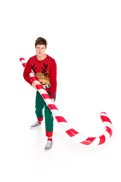Hombre con lollipop decorativo de Navidad - foto de stock