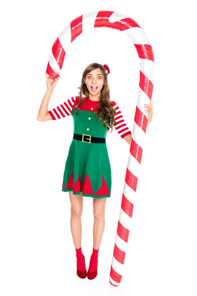 Mujer con piruleta de Navidad decorativa - foto de stock