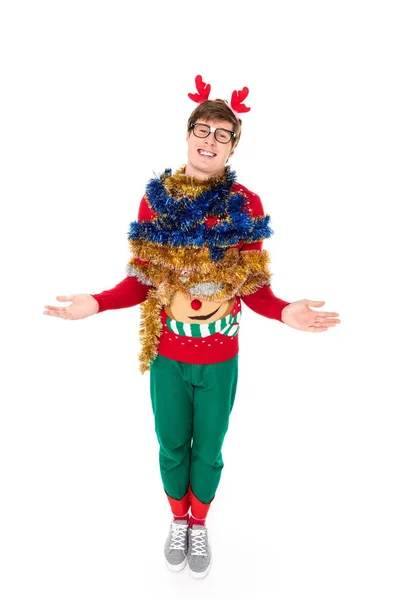 Homme avec des décorations de Noël — Photo de stock