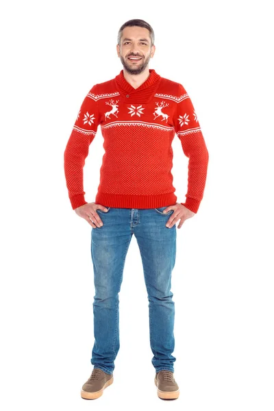 Man in red christmas sweater — Stock Photo
