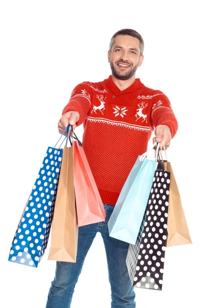 Hombre con bolsas de compras - foto de stock