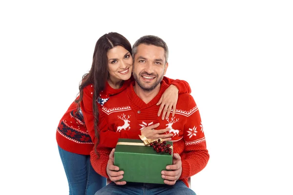 Couple with christmas gift — Stock Photo