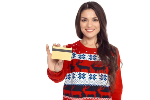 Mujer con tarjeta de crédito - foto de stock