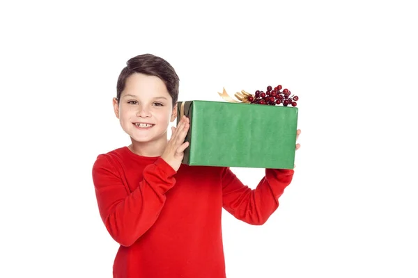 Niño con regalo de Navidad - foto de stock