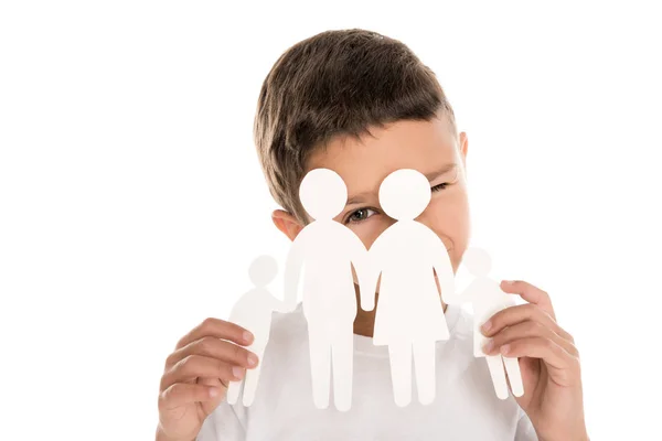 Garçon avec modèle de papier de famille — Photo de stock