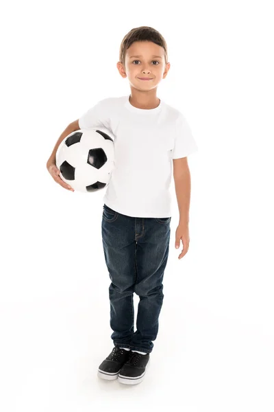 Menino com bola de futebol — Fotografia de Stock