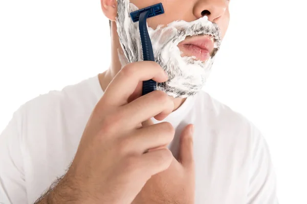 Man shaving with razor — Stock Photo