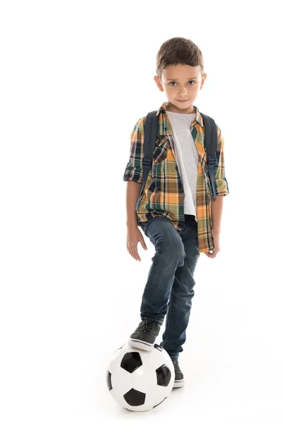 Schoolchild with soccer ball — Stock Photo