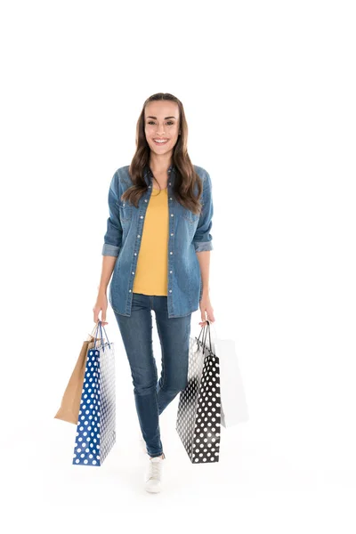 Donna con shopping bags — Foto stock