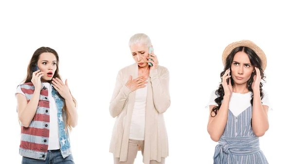 Multigeneration women talking on smartphones — Stock Photo