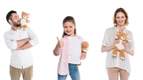 Adults and kid with teddy bears — Stock Photo