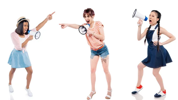 Multicultural women with megaphones — Stock Photo