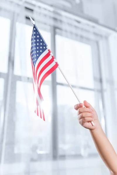 Kind hält US-Fahne hoch — Stockfoto