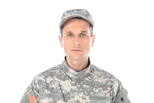 Military man in usa camouflage uniform — Stock Photo