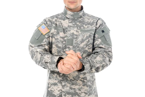 Militar homem em eua camuflagem uniforme — Fotografia de Stock