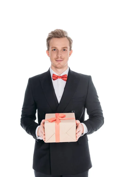 Uomo alla moda con confezione regalo — Foto stock