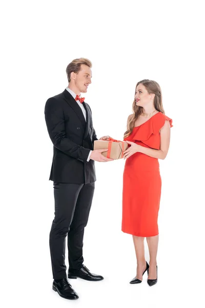 Couple with st valentines day present — Stock Photo