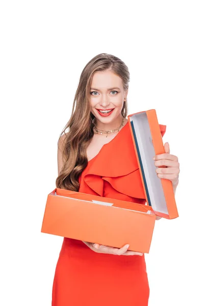 Elegant woman with gift box — Stock Photo