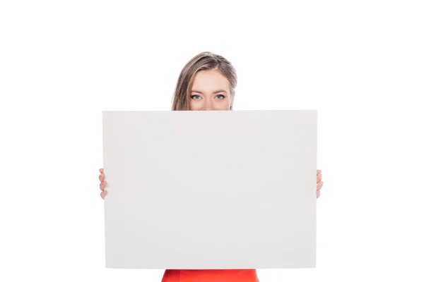Young woman with blank banner — Stock Photo