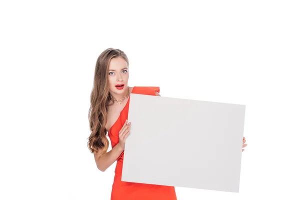 Jeune femme avec bannière vierge — Photo de stock