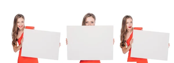 Mujeres jóvenes con pancartas en blanco - foto de stock