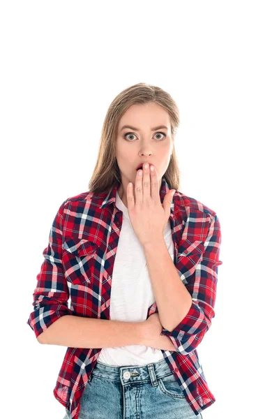 Mujer joven conmocionada - foto de stock