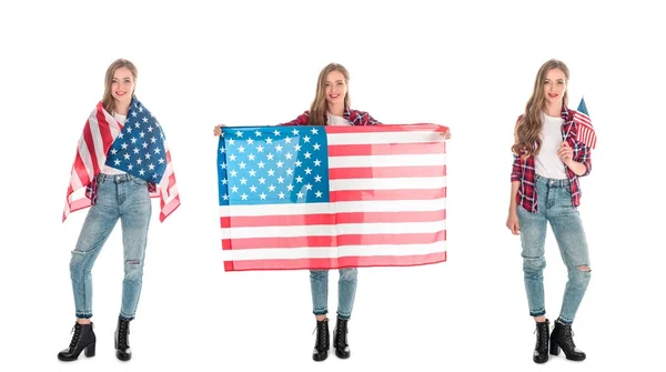 Junge Frauen mit amerikanischen Fahnen — Stockfoto