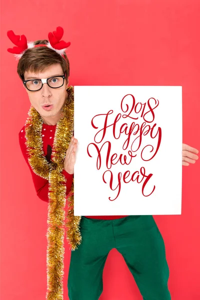 Uomo in maglione con striscione bianco — Foto stock