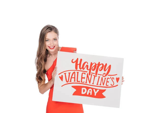 Young woman with blank banner — Stock Photo