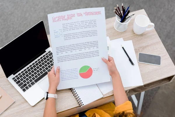 Top view of woman doing paperwork at office — Stock Photo