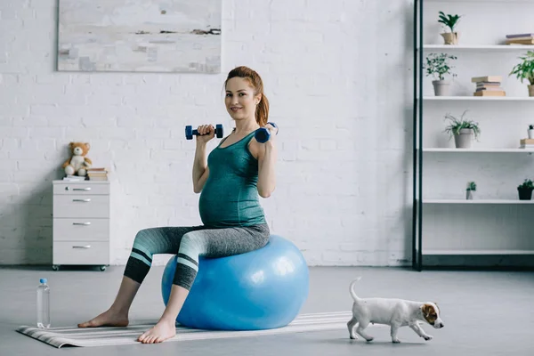 Pregnant on fit ball — Stock Photo