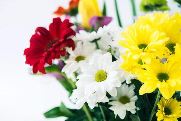 Nahaufnahme von schönen Strauß blühender Blumen isoliert auf grau — Stockfoto