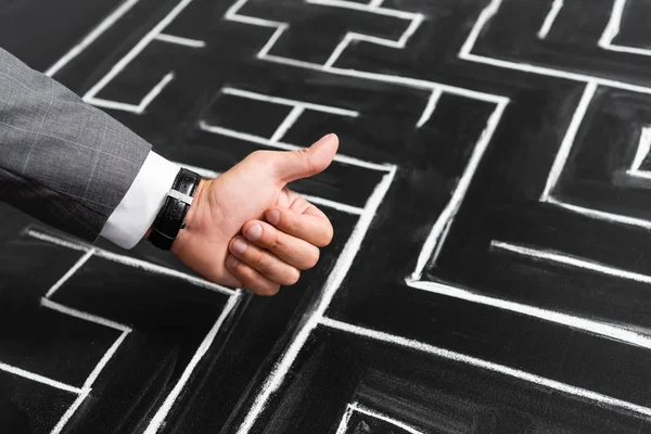 Cropped view of businessman in suit showing like near labyrinth — Stock Photo