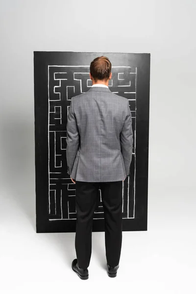 Vista posteriore di uomo d'affari in giacca e cravatta guardando labirinto — Foto stock
