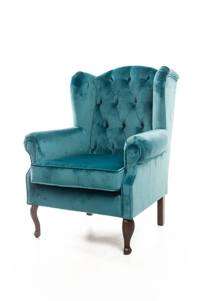 Turquoise armchair with velvet fabric isolated on white — Stock Photo