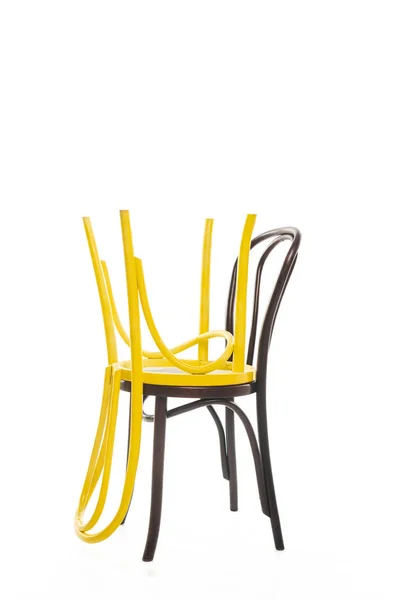 Cadeiras de madeira modernas com espaço de cópia isolado em branco — Fotografia de Stock