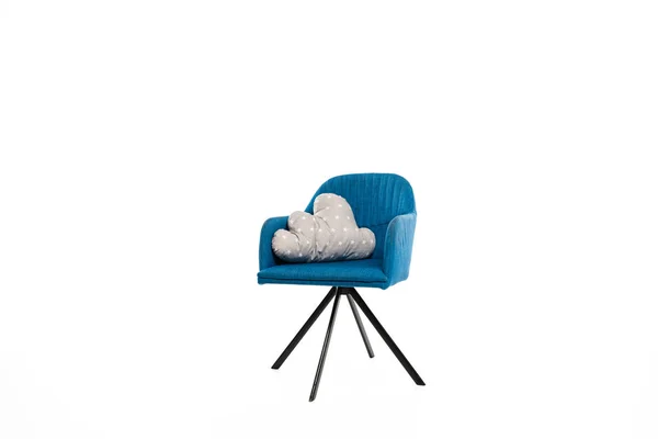 Trendy blue armchair with pillow isolated on white — Stock Photo