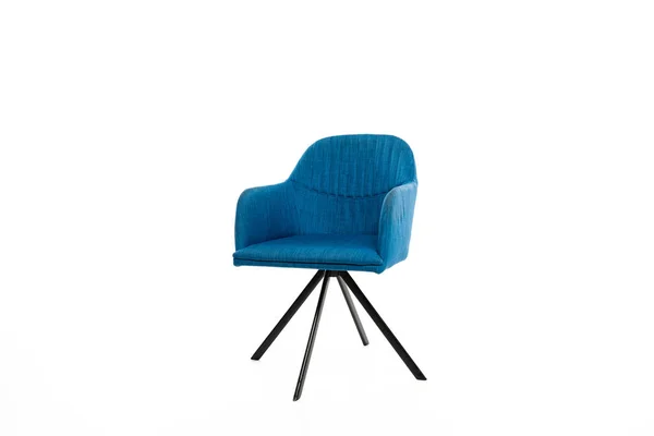 Comfortable armchair with blue fabric isolated on white — Stock Photo