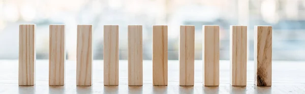 KYIV, UKRAINE - NOVEMBER 22, 2019: panoramic shot of small blocks of wood tower game on table — Stock Photo