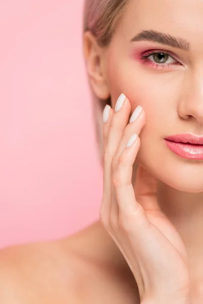 Beautiful tender girl with perfect skin, isolated on pink — Stock Photo