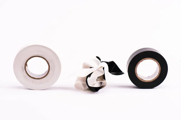 Crumpled and sticky scotch tapes on white — Stock Photo